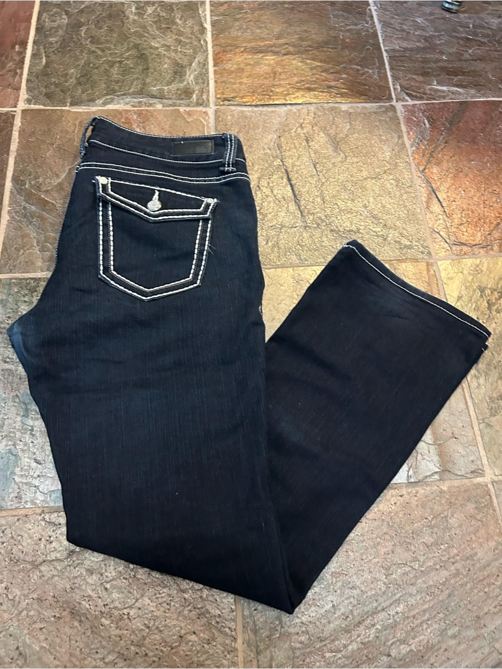 Daytrip Dark Blue Bootcut Jeans with White Stitching
